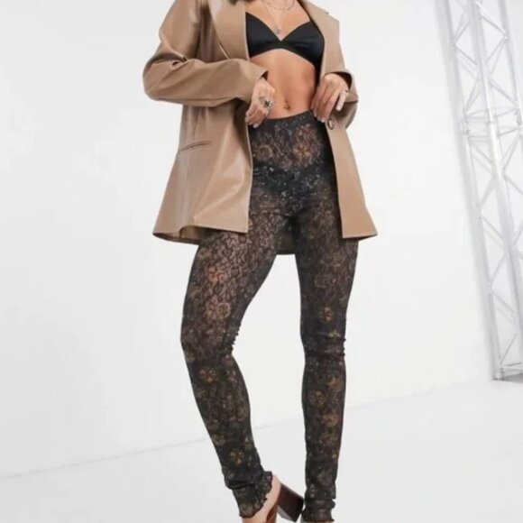 NWT Free People Layered In Lace Sheer Footless Leggings in Black Combo Small - Picture 3 of 5